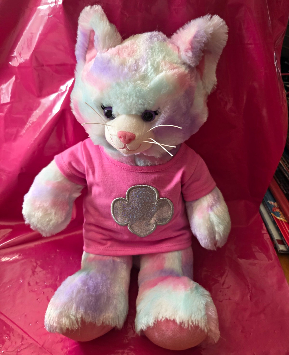 Build-A-Bear Workshop Pastel Tie-Dye Cat Plush w/ Pink Shirt Washable 2021